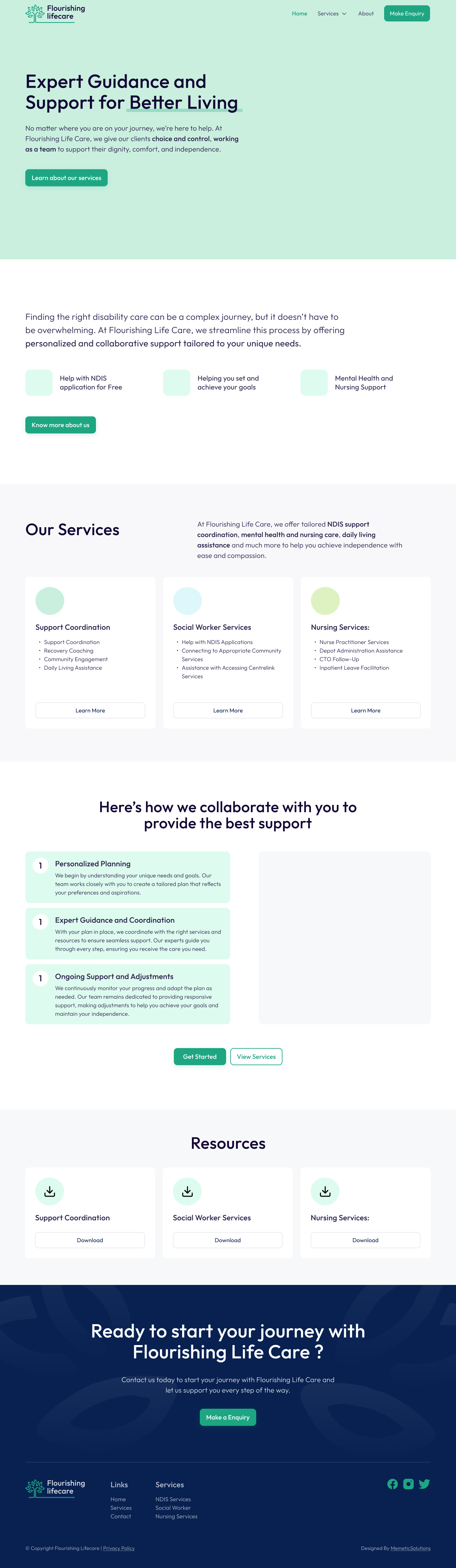 Homepage wireframe concept for Flourishing Life Care