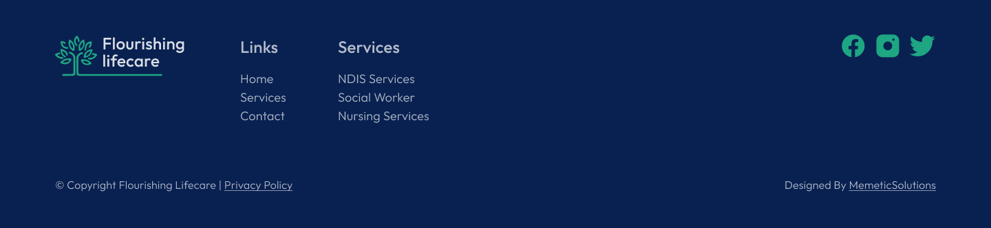 Footer contact & socials desktop