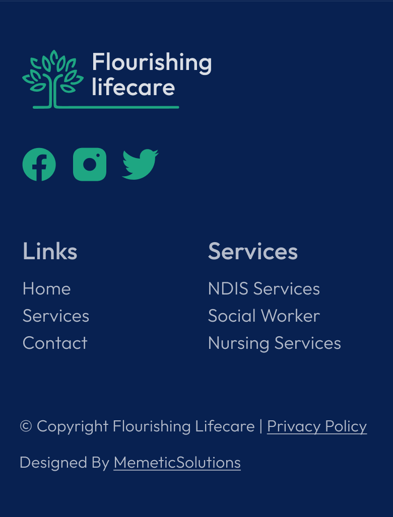 Footer contact & socials mobile
