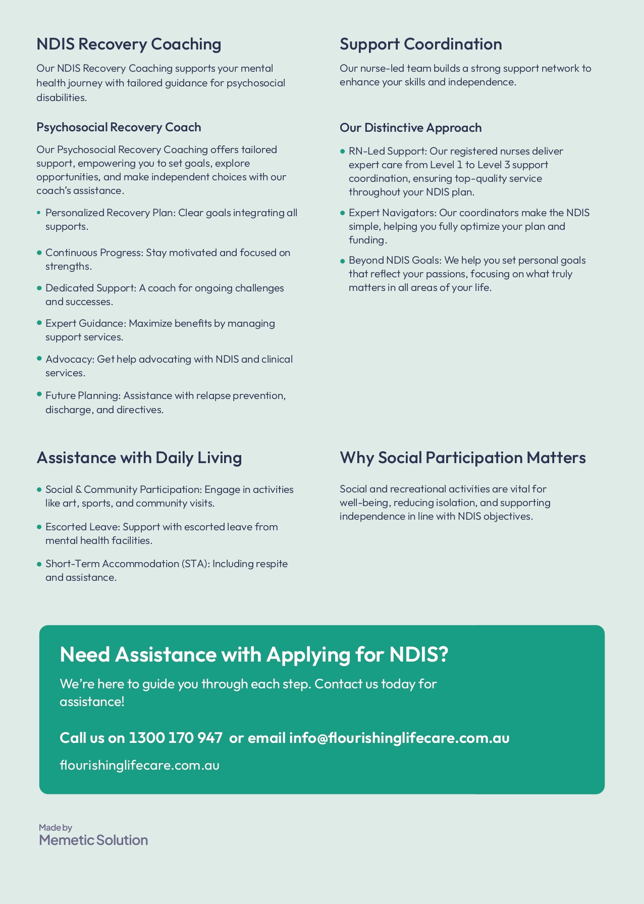 Flourishing Life Care tri-fold brochure inside