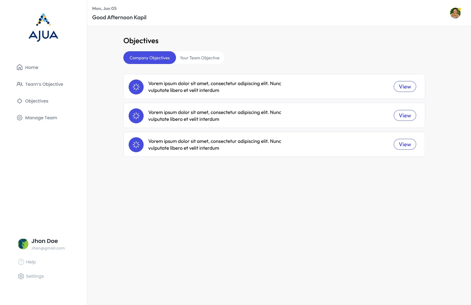 Company Objectives View