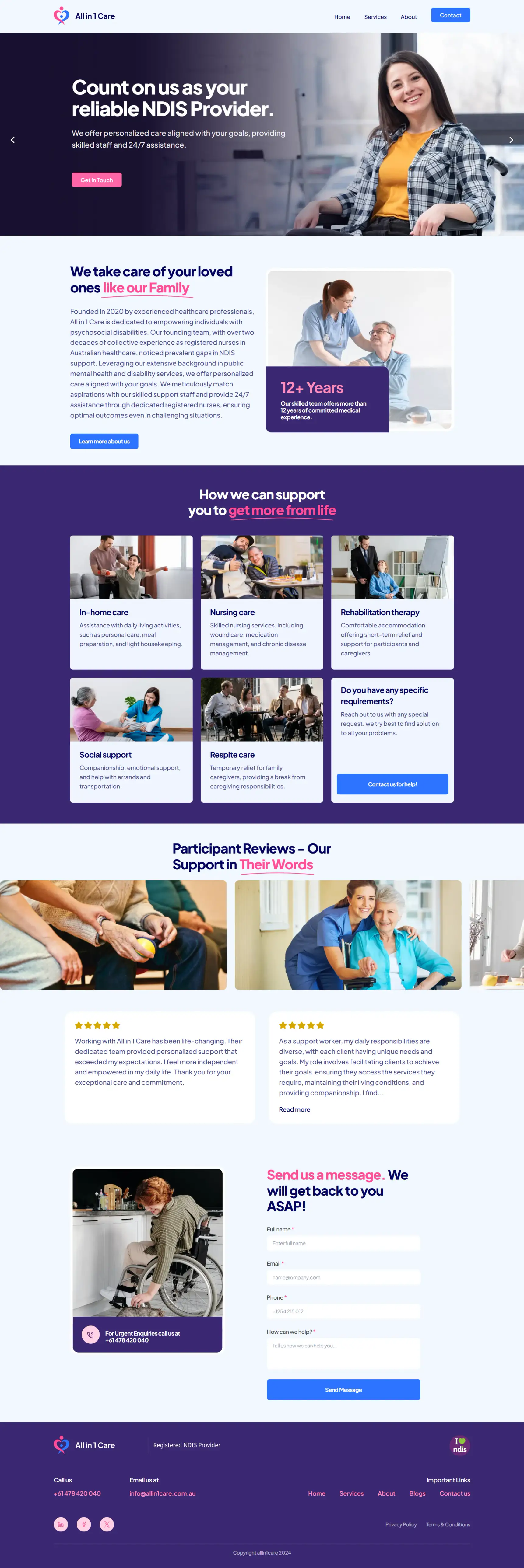 All in 1 Care homepage design