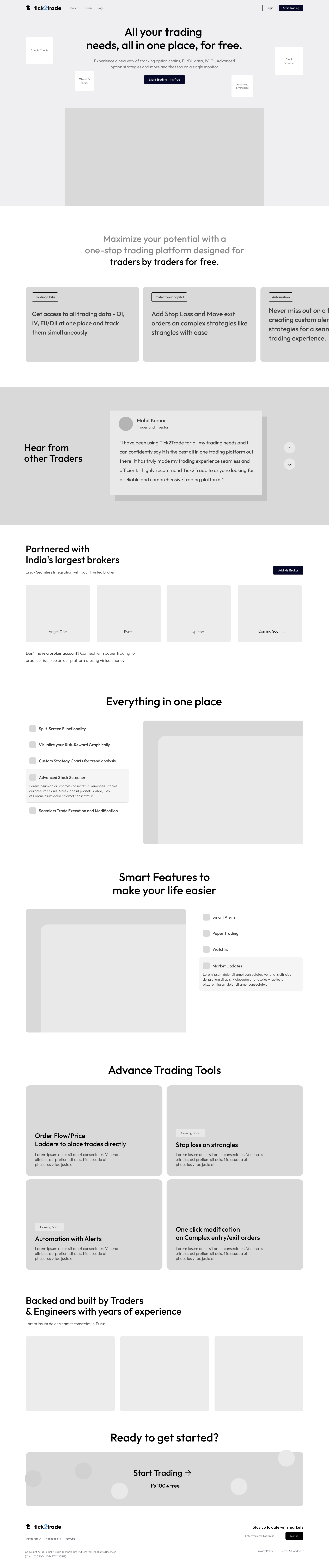 Tick2Trade website wireframe